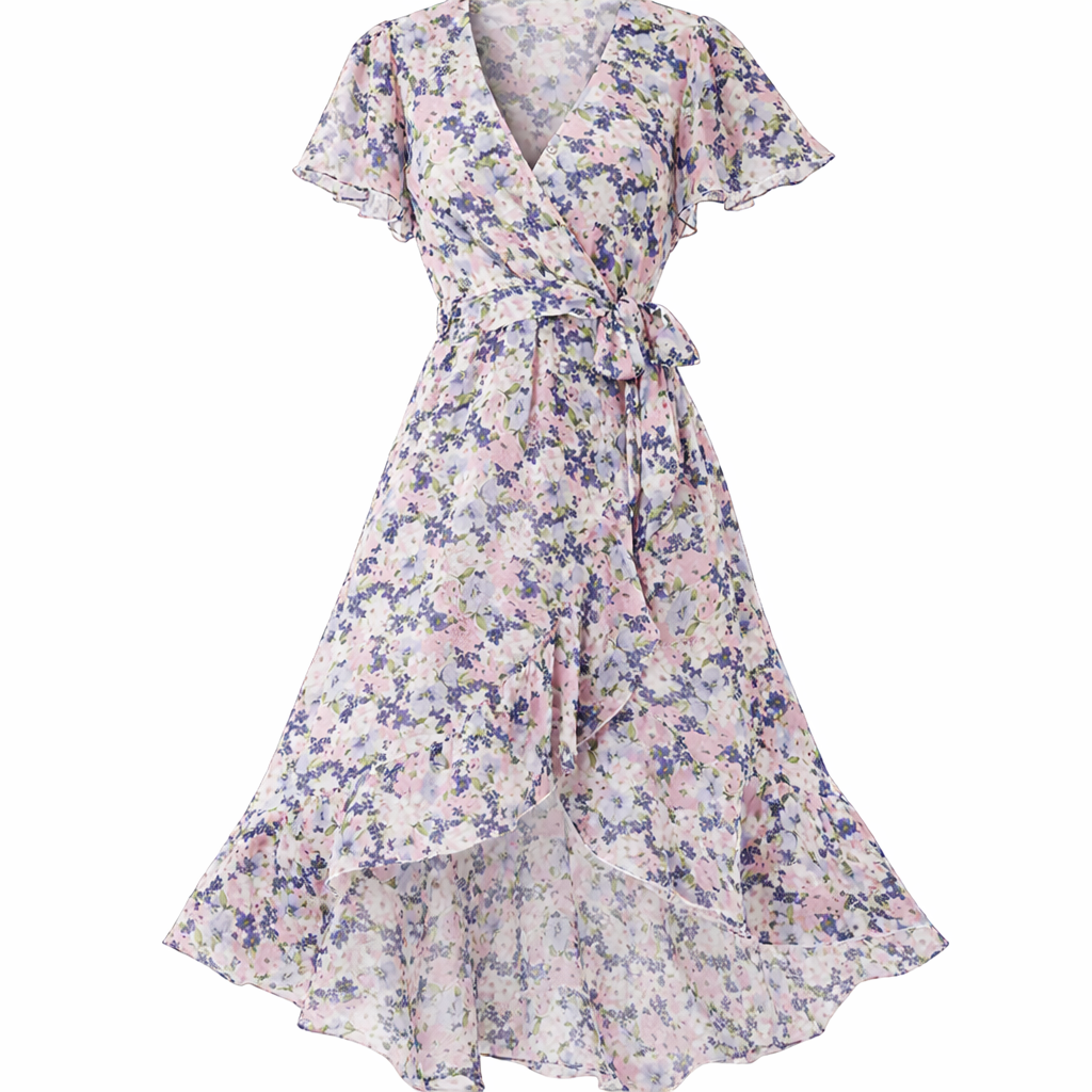 Abito estivo floreale midi, per un look femminile di tendenza. Perfetto per vacanze.