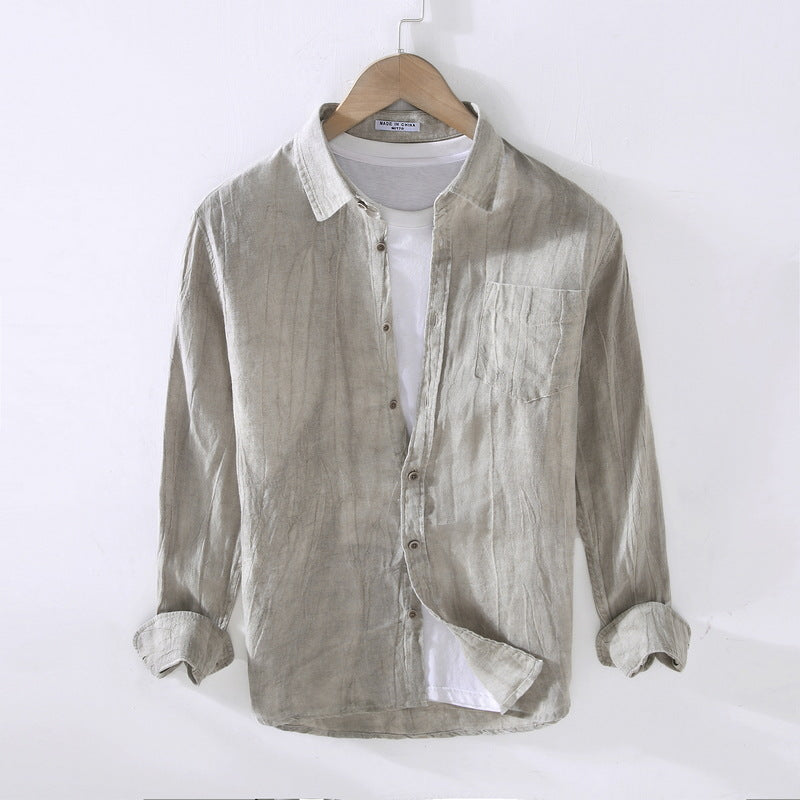 Camicia estiva da uomo casual, maniche lunghe e taglio ampio. Ideale per viaggi, vacanze o un outfit quotidiano rilassato.