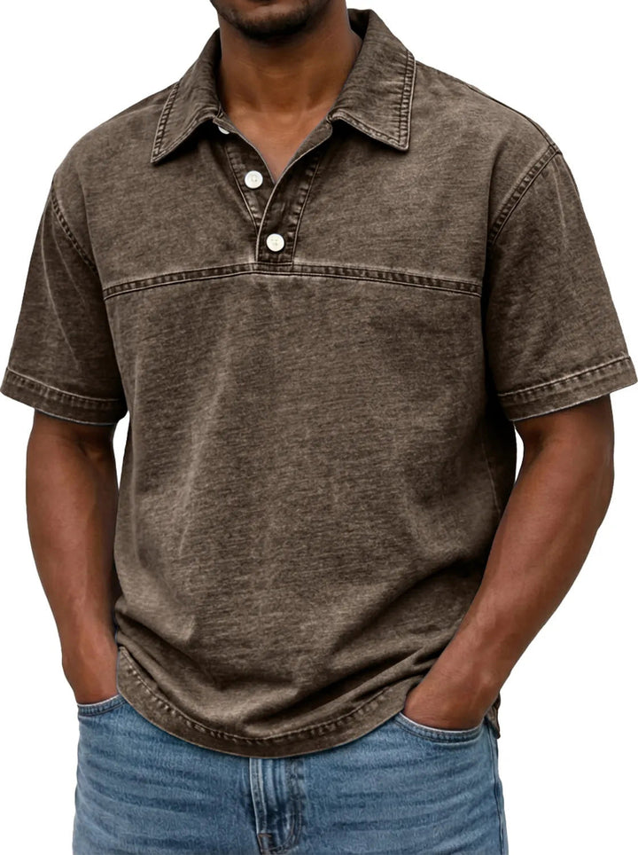 Polo uomo grigio scuro, tinta unita, stile casual e vintage, manica corta estiva.