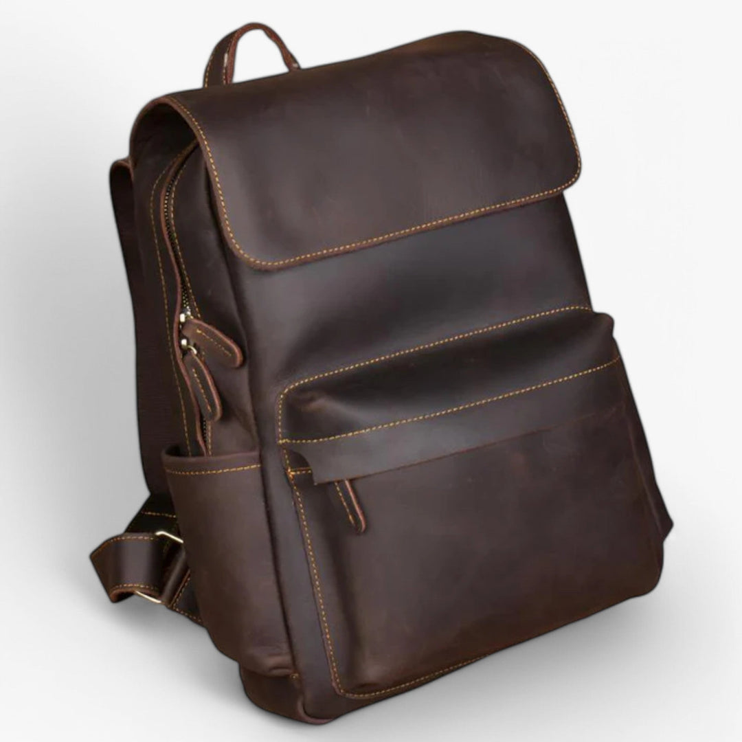 Zaino urbano multitasche unisex marrone/giallo per adulti, perfetto per viaggio e quotidiano.