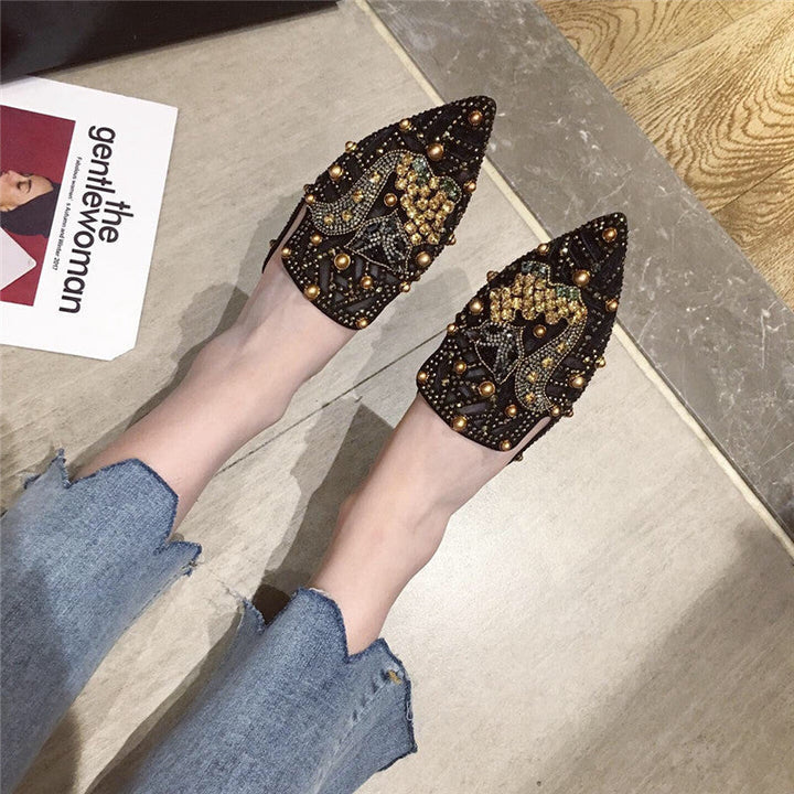 Pantofole donna punta chiusa khaki, perfette per calzature quotidiane.
