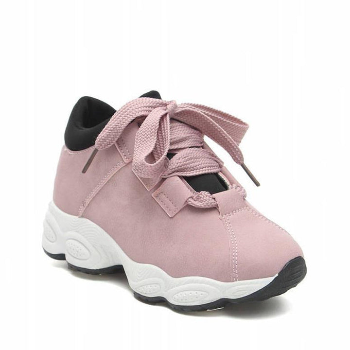 Sneakers donna comode con suola spessa per running e stile casual. Scarpe sportive con lacci e punta tonda versatile.
