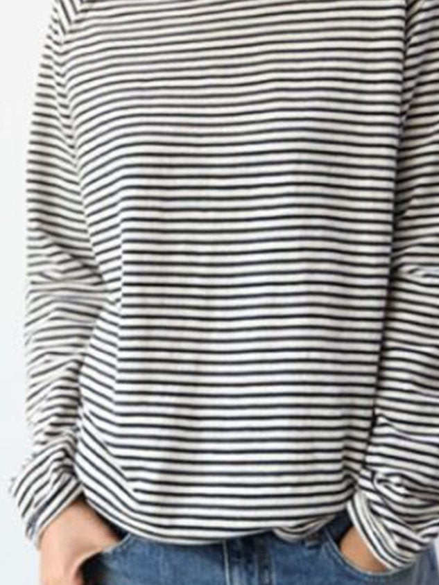 T-shirt casual a righe per donna, maniche lunghe, ideale per primavera e autunno, vari colori.