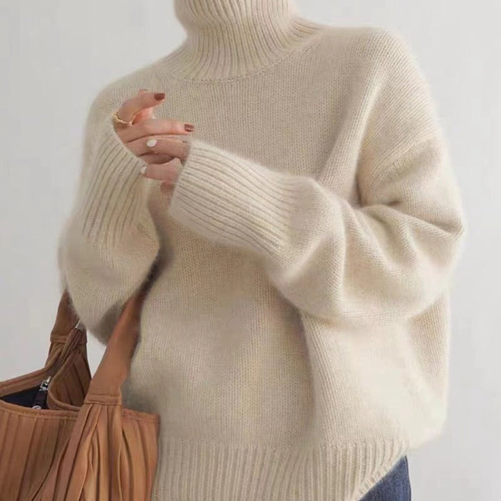 Maglione dolcevita spesso donna per inverno, caldo e confortevole. Pullover a maniche lunghe, moda casual.