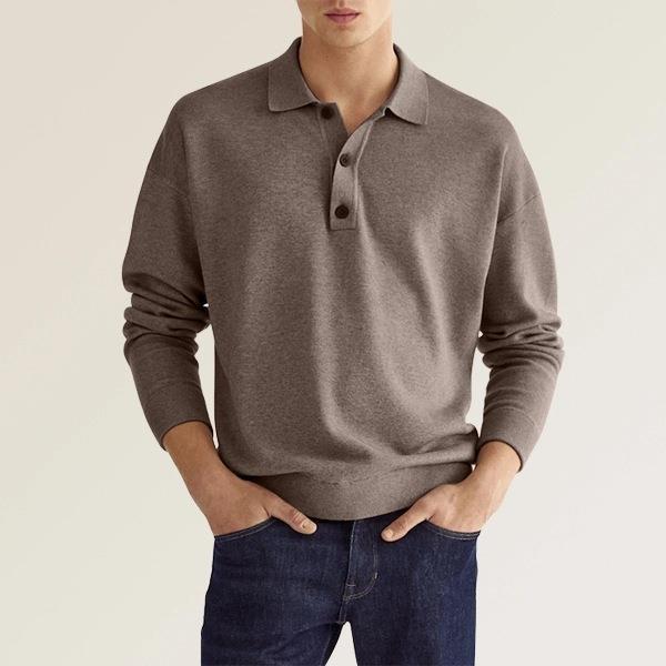 Polo uomo autunnale, tessuto morbido per massimo comfort. Maglia a maniche lunghe, scollo a V, versatile.