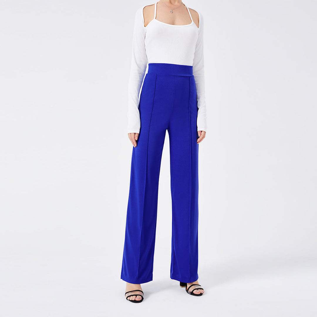 Pantaloni eleganti a zampa vita alta slim, ideali per moda donna e office wear contemporaneo.