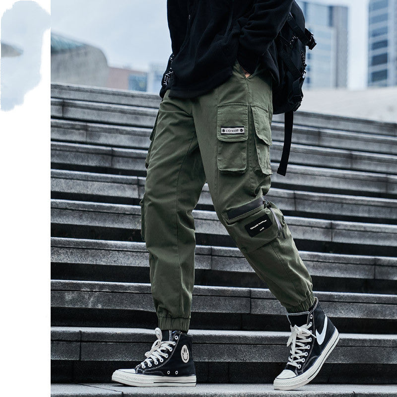Pantaloni uomo casual autunnali con coulisse, versatili pantaloni cargo per ogni occasione.
