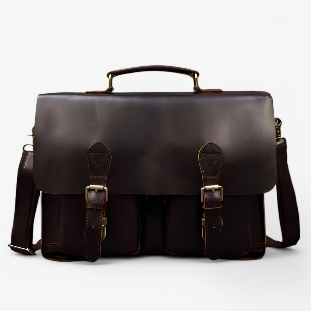 Accessorio uomo: borsa lavoro in pelle marrone chiaro, pratica borsa ufficio con tracolla per documenti.