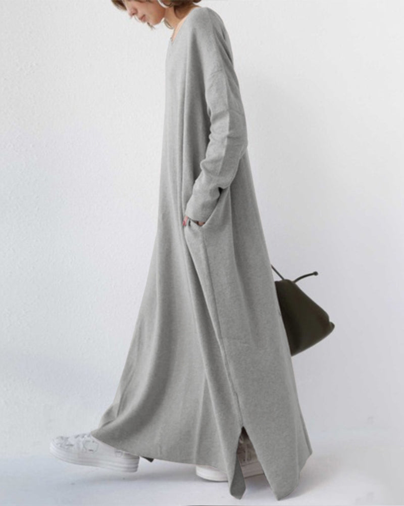 Maxi abito da donna in cotone, versatile e comodo. Ideale per un look casual o elegante con maniche lunghe.