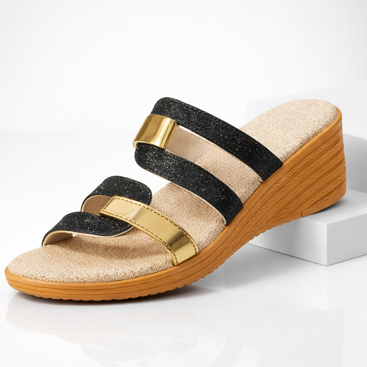 Ciabatte donna ortopediche glitter, comfort estivo. Sandali slip-on eleganti, casual, antiscivolo, perfetti per il viaggio.