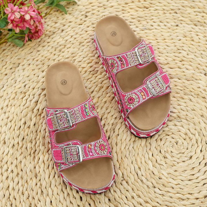 Sandali da donna estivi boho crystal, scarpe versatili per passeggio, spiaggia e look casual eleganti.