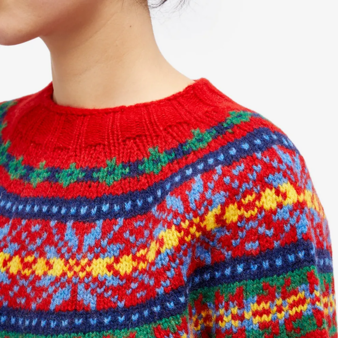 Maglione donna girocollo a maniche lunghe Fair Isle. Caldo e confortevole, perfetto per la moda invernale.