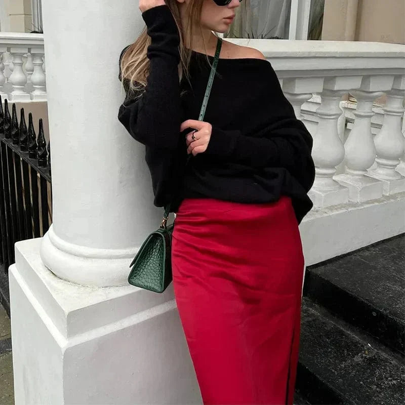 Pullover donna con spalle scese, maglione elegante e casual. Ideale per abbigliamento autunno inverno, comfort e stile.