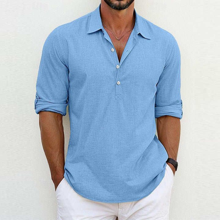 Camicia polo uomo elegante-casual a maniche lunghe, perfetta per primavera, autunno e abbigliamento versatile.