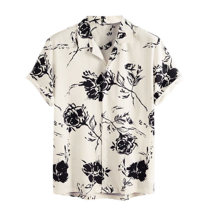 Camicia uomo estiva a maniche corte con vivace stampa floreale, perfetta per look casual e vacanze al mare.