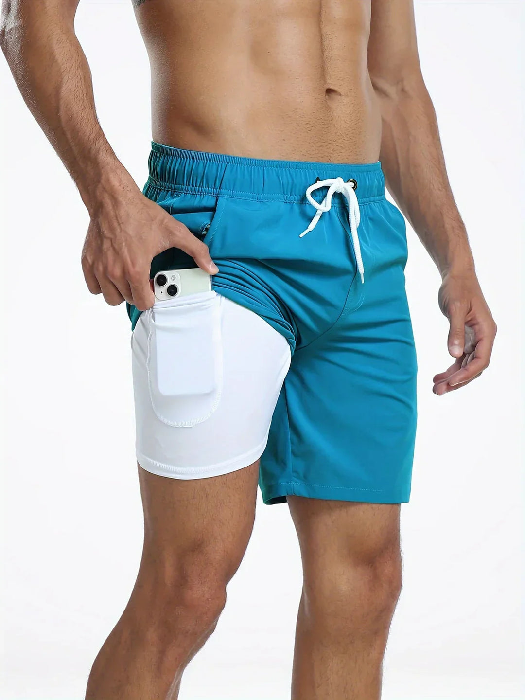 Pantaloncini da bagno uomo blu, con tasche laterali e cintura regolabile. Perfetti per nuoto e relax in spiaggia.