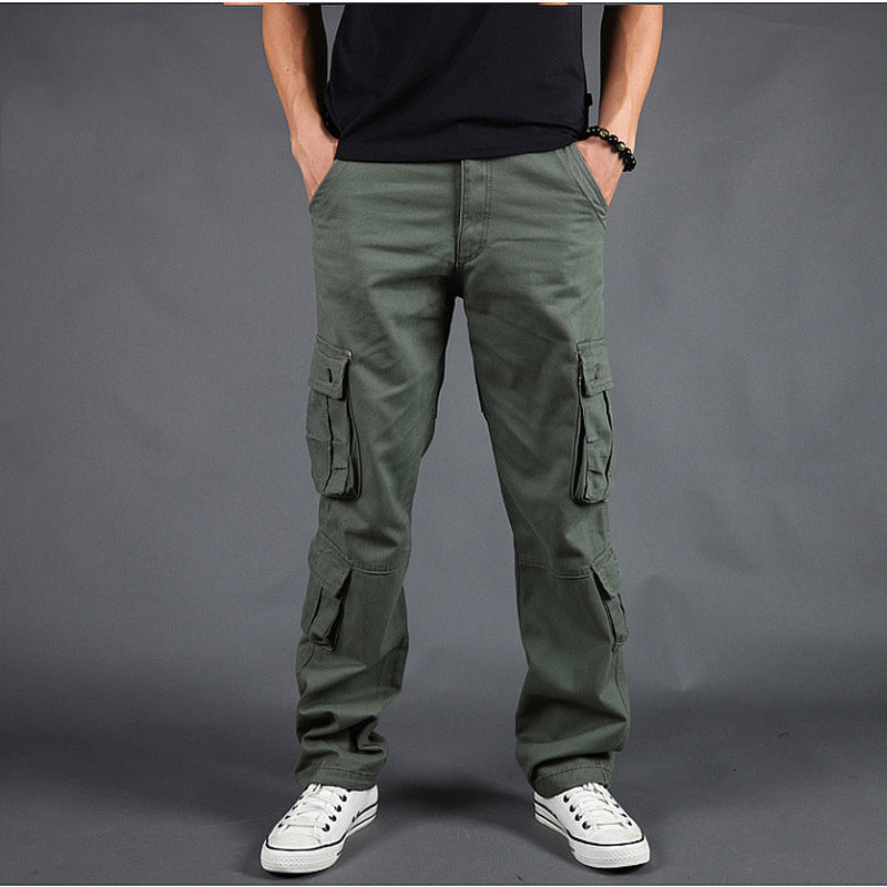 Comodi pantaloni cargo uomo casual, design a gamba dritta e numerose tasche per praticità.