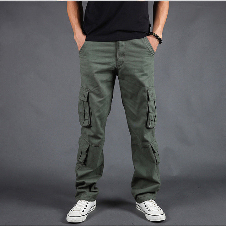 Comodi pantaloni cargo uomo casual, design a gamba dritta e numerose tasche per praticità.