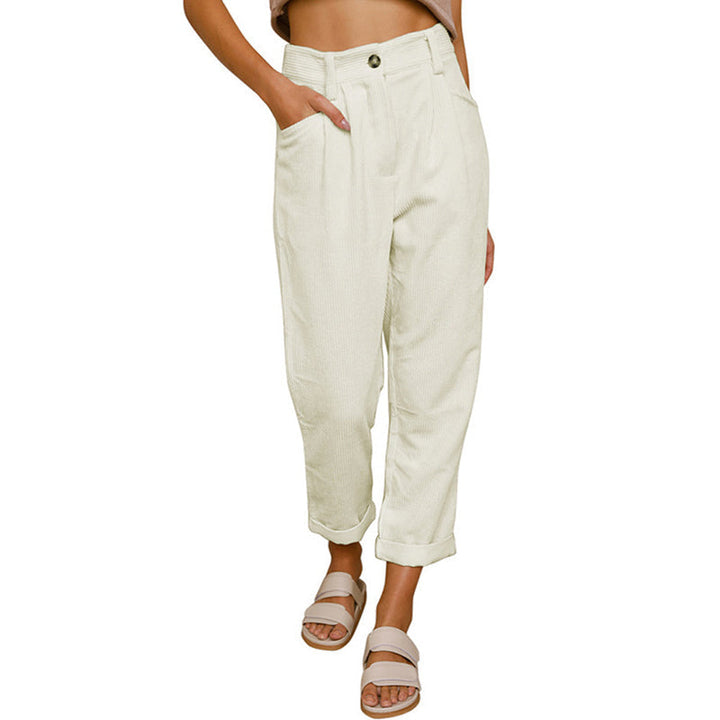 Pantaloni donna vita alta a coste, versatili e confortevoli. Un must-have elegante per ogni guardaroba.