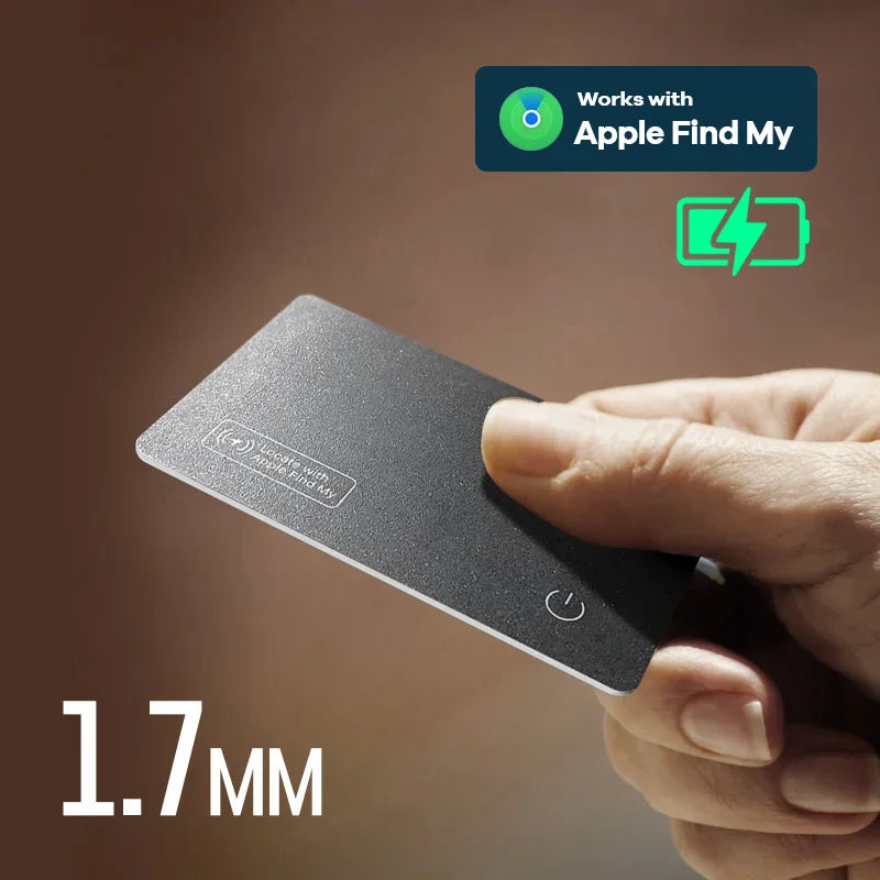 Localizzatore GPS ultra sottile per portafoglio, tracker wireless anti-smarrimento per iPhone, nero, con ricarica.