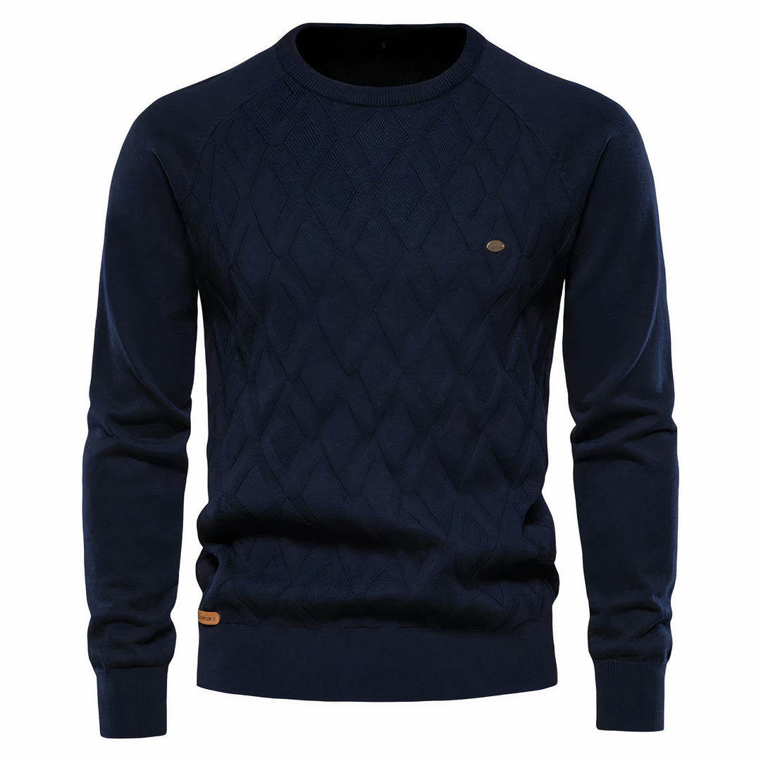 Maglione uomo casual chic a rombo, caldo e comodo. Perfetto per un look elegante e versatile in autunno/inverno.