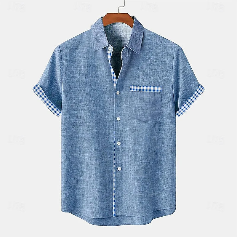 Camicia da uomo chic in stile casual elegante, trama gingham e maniche lunghe, per un outfit versatile autunnale.