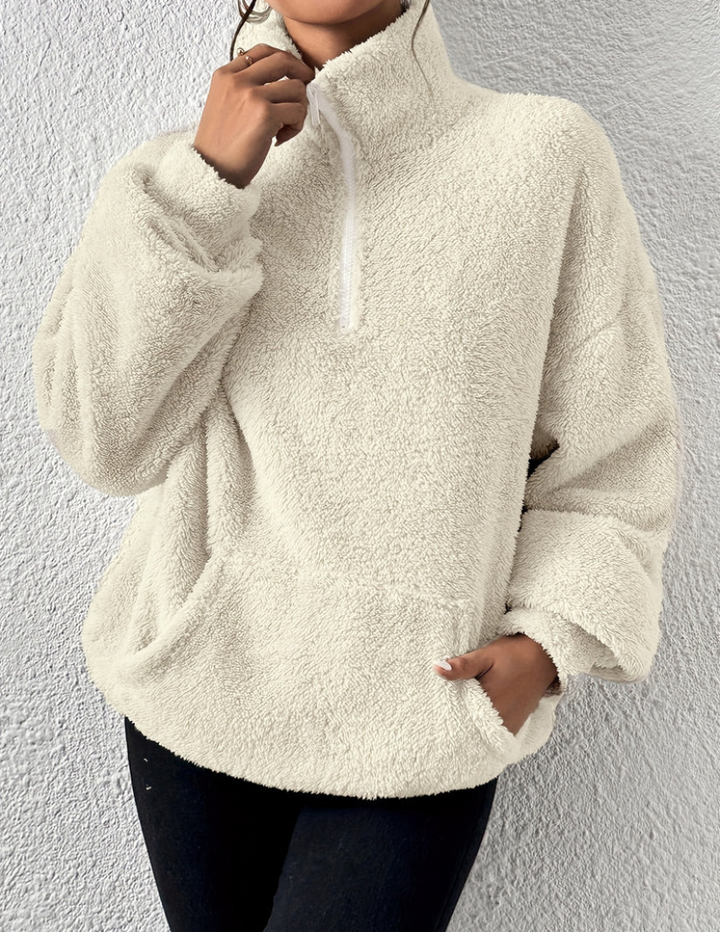 Maglione donna comodo e caldo per inverno/autunno. Stile casual e soffice, con maniche lunghe. Abbigliamento moda.