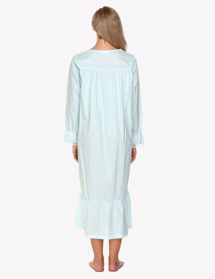 Camicia da notte rosa lunga donna con pizzo floreale e maniche lunghe, perfetta per il relax.