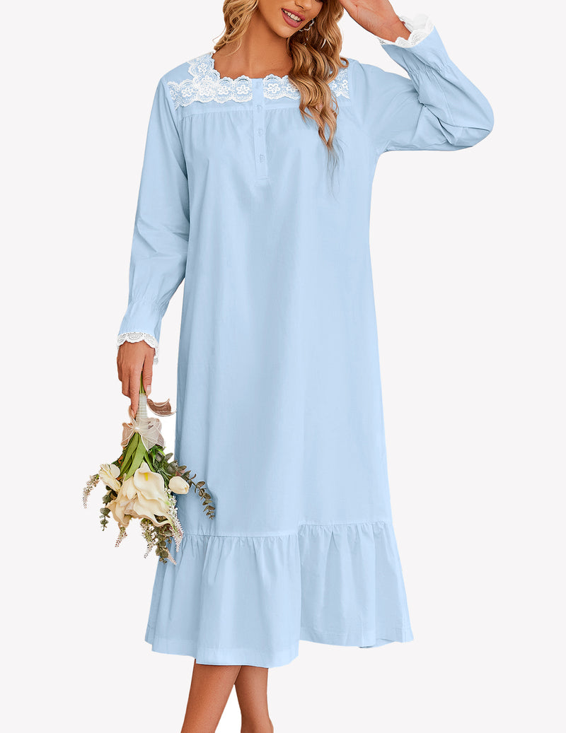 Morbida camicia da notte donna, pizzo floreale e maniche lunghe, per massimo comfort homewear.