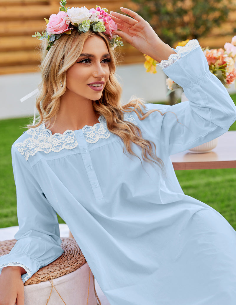 Elegante camicia da notte donna in pizzo floreale con maniche lunghe, ideale come pigiama.