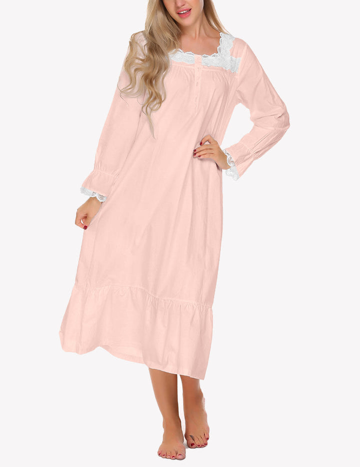 Lingerie camicia da notte donna con pizzo floreale e maniche lunghe, comfort e stile unico.