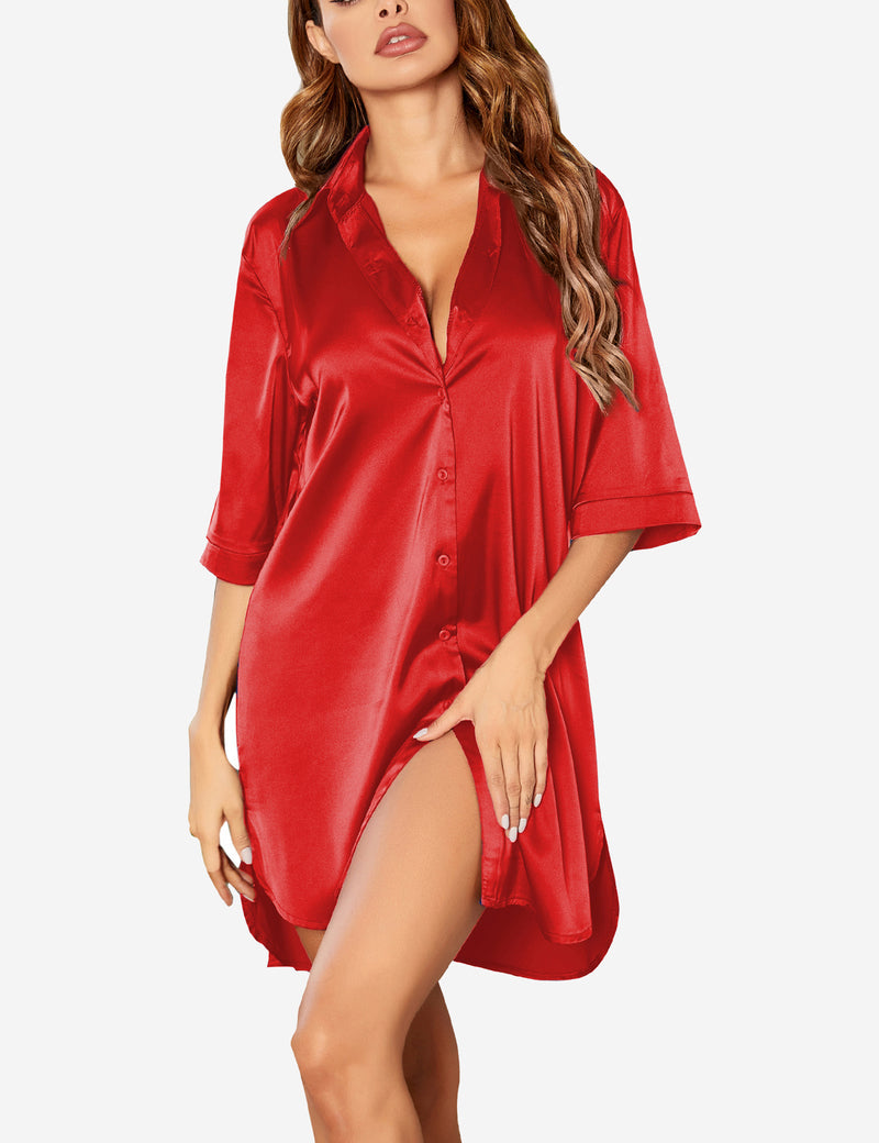 Camicia da notte donna satinata, perfetta per un look elegante e rilassante, con tessuti morbidi.