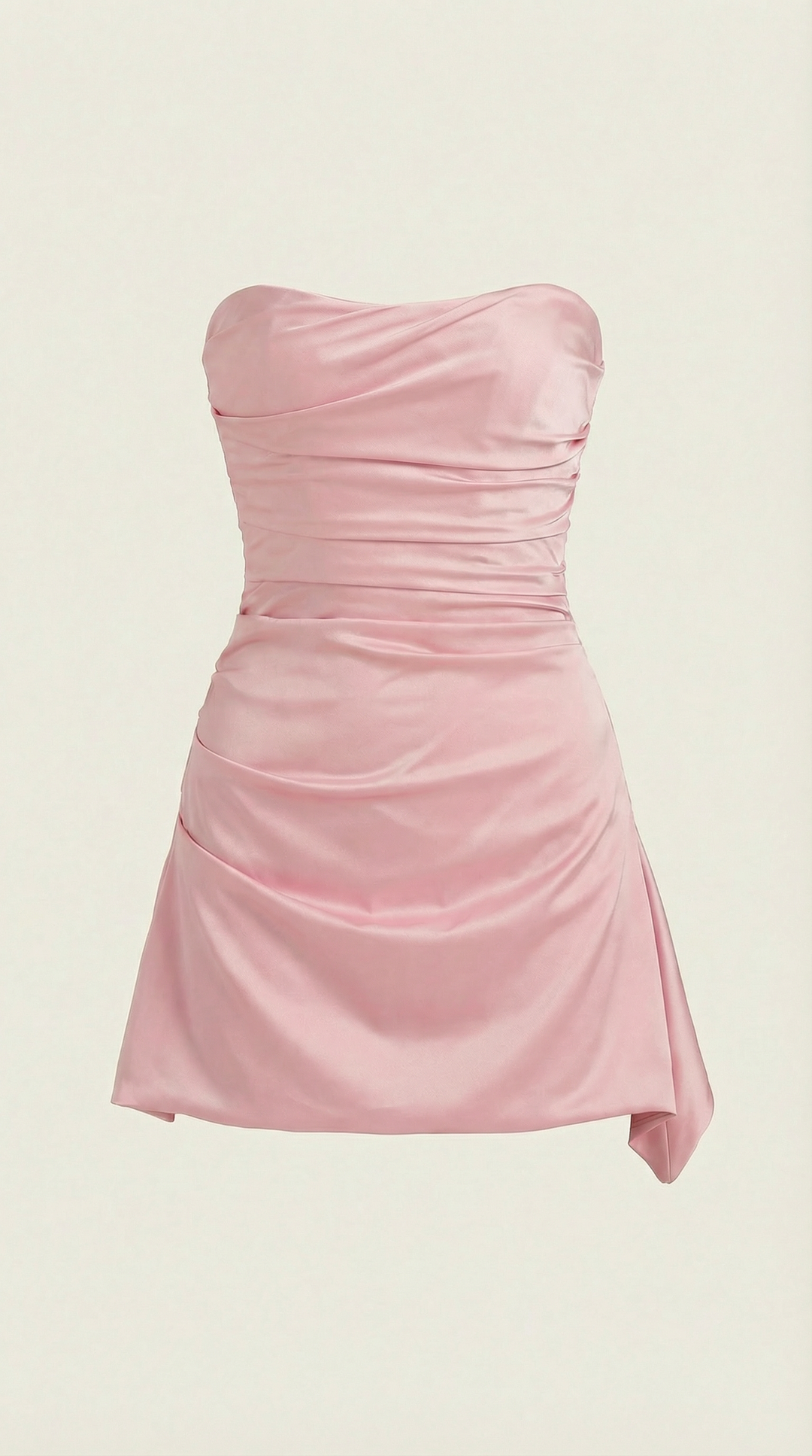 Mini abito donna bustier aderente, senza spalline con drappeggio chic per primavera/estate.