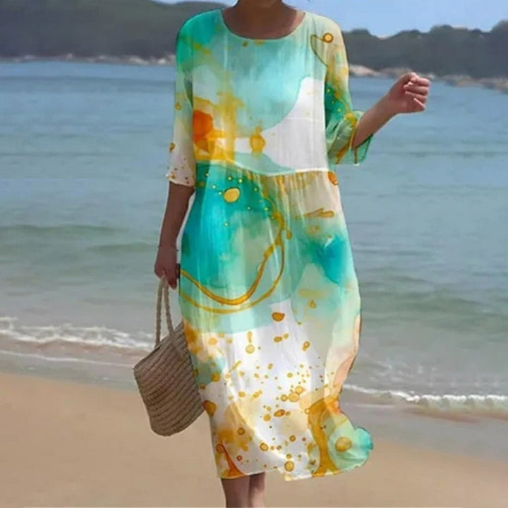 Vestito donna a-line floreale, tessuto morbido e confortevole, ideale per l'estate, stile romantico e casual.