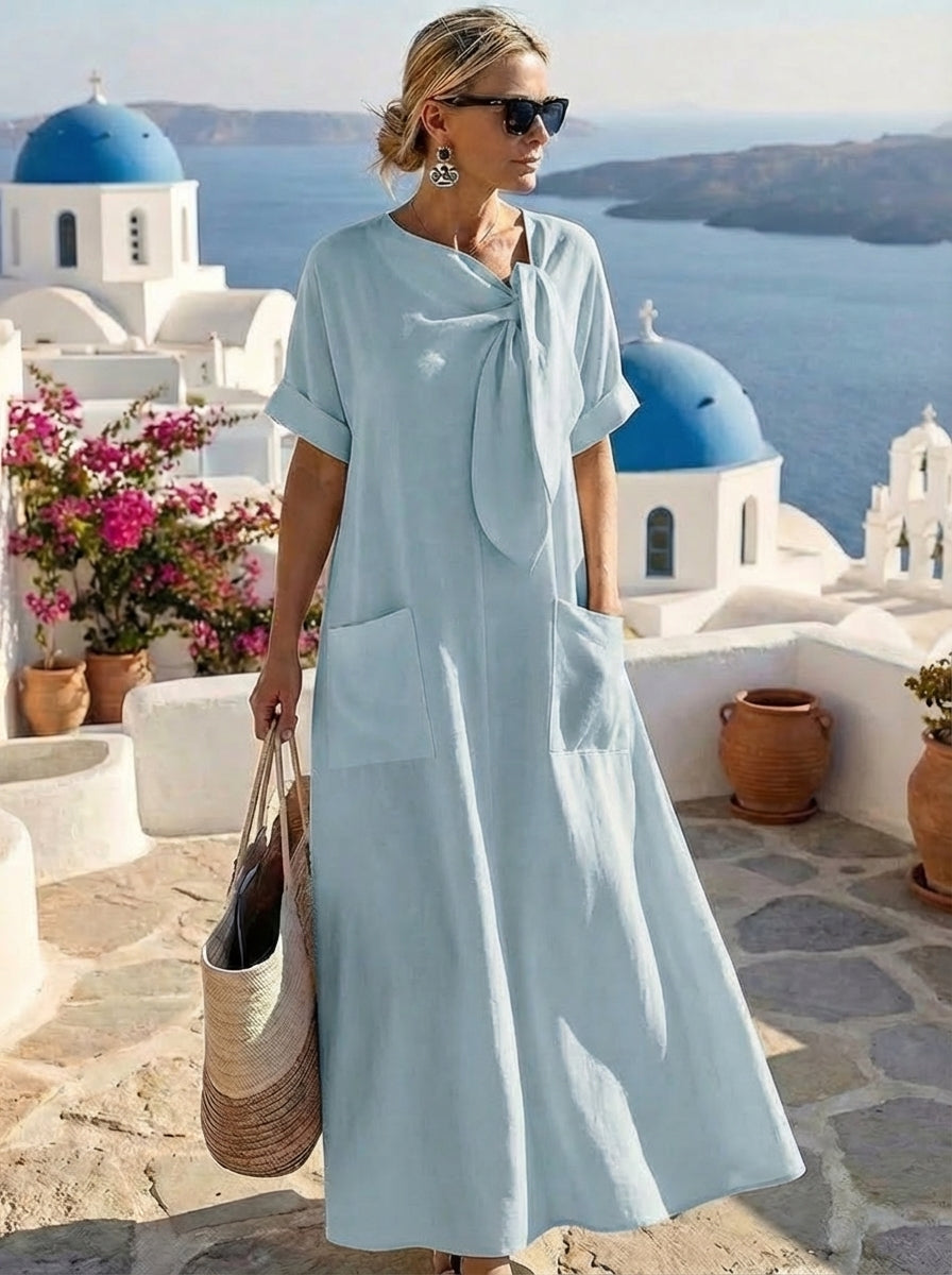 Elegante abito lungo donna con nodo, ideale per la moda estiva, versatile e confortevole.