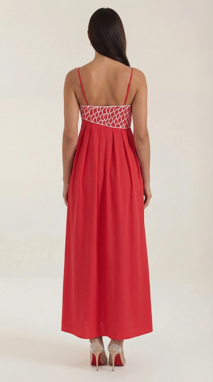 Abito lungo donna nero, con ricamo floreale e vita impero. Elegante per primavera/estate e serate speciali.