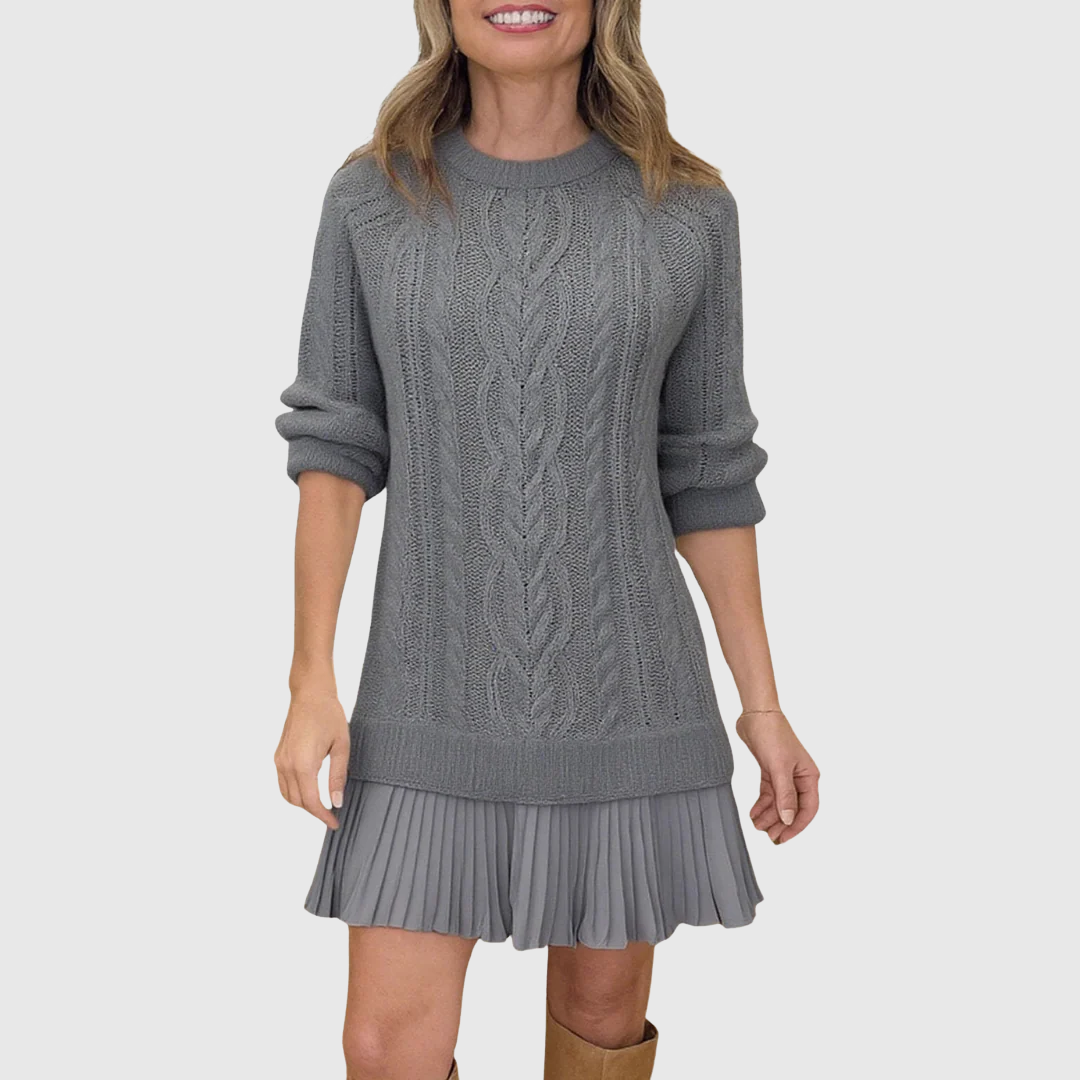 Abito maglione donna a maniche lunghe, girocollo. Vestito invernale caldo e avvolgente, stile casual-chic.