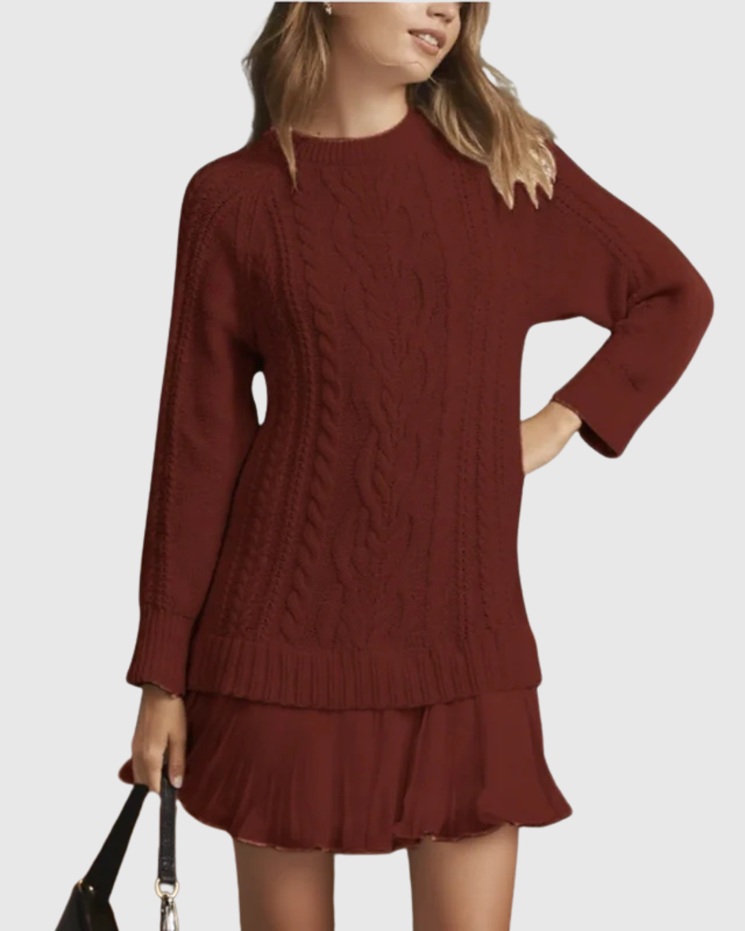 Eleganza avvolgente: abito maglione donna girocollo, maniche lunghe, ideale per il tuo look invernale.