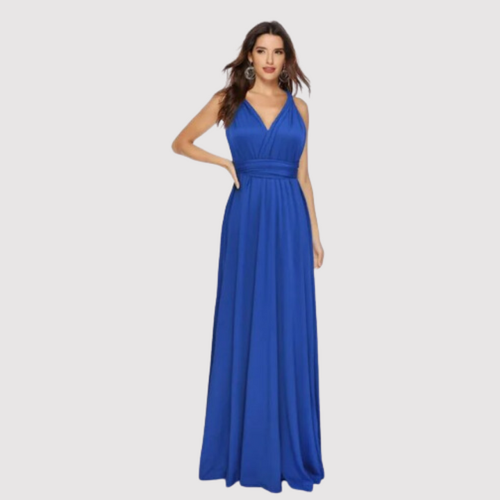 Confortevole abito maxi donna convertibile, elegante per matrimoni e serate estive.