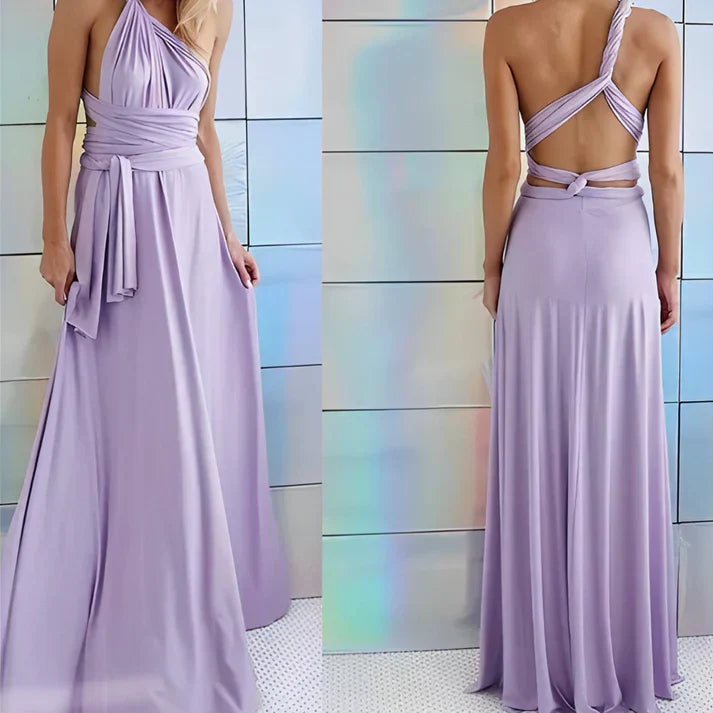 Abito maxi donna con design schiena scoperta, vestito convertibile perfetto per eventi.