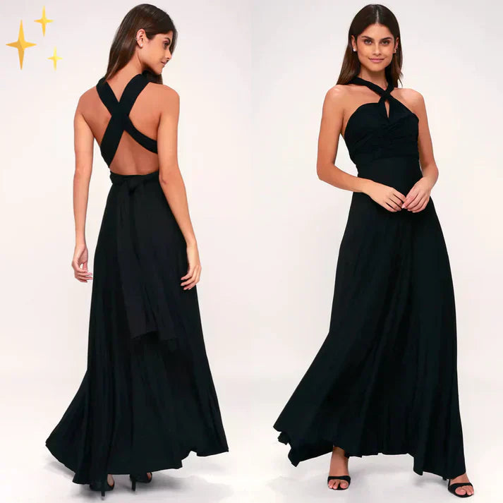 Vestito maxi donna convertibile fluido e leggero, perfetto per la moda estiva chic.