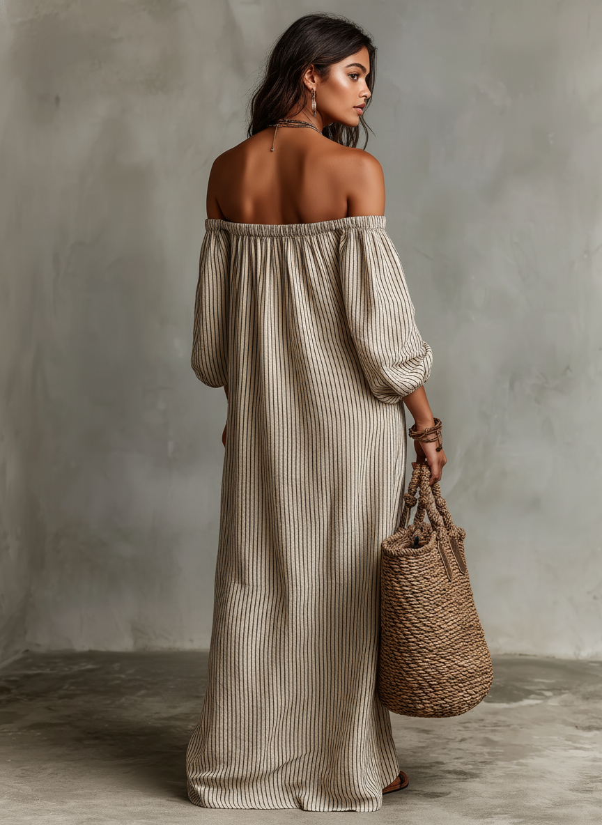 Abito maxi off shoulder femminile, vestito lungo versatile per primavera/estate.
