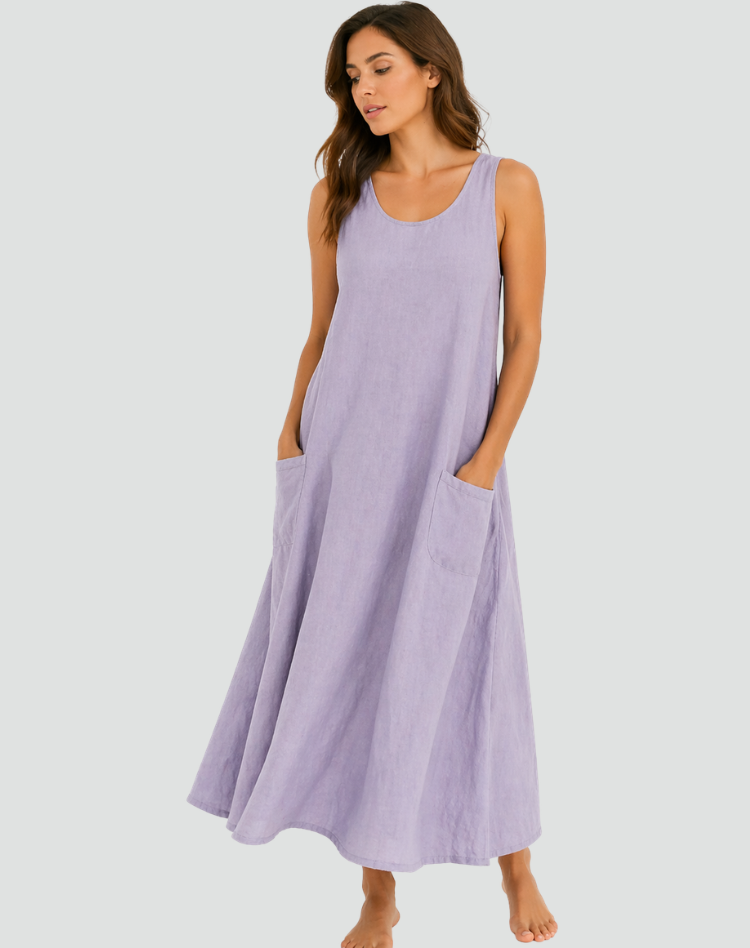 Vestito lungo donna casual, comodo e versatile, ideale per l'estate, con pratiche tasche.