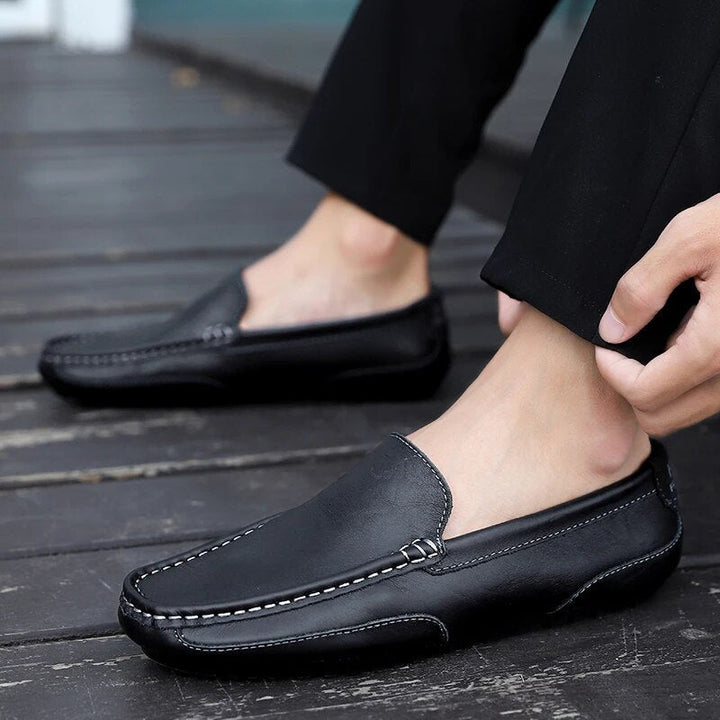Scarpe uomo mocassini blu in tessuto, casual, slip-on, traspiranti, ideali per l'estate.