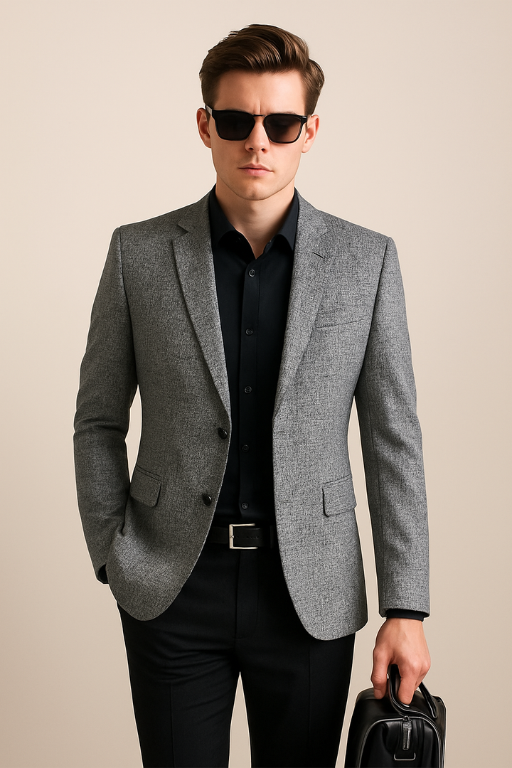 Blazer slim fit elegante e casual da uomo, perfetto per un look moderno e versatile.