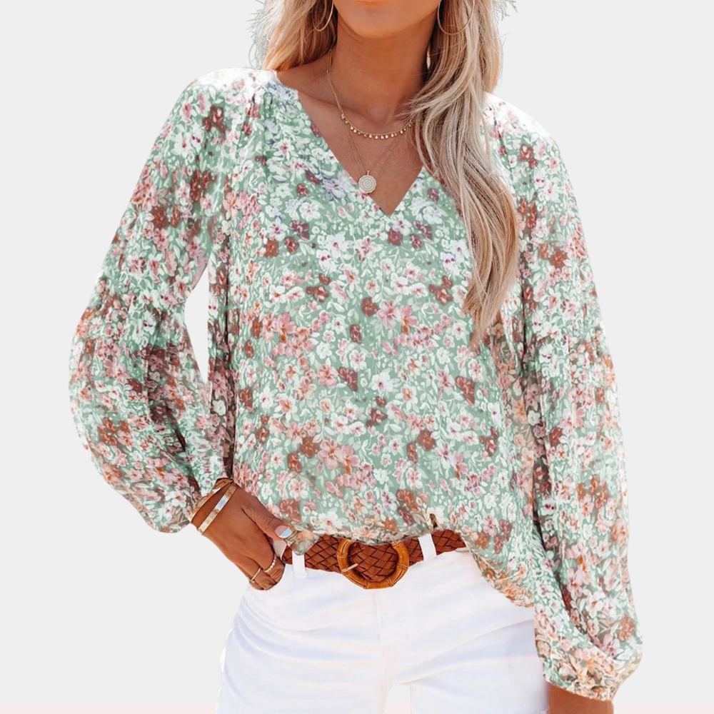 Elegante blusa donna a maniche lunghe, leggera e versatile, per uno stile primaverile ed estivo, sia casual che chic.