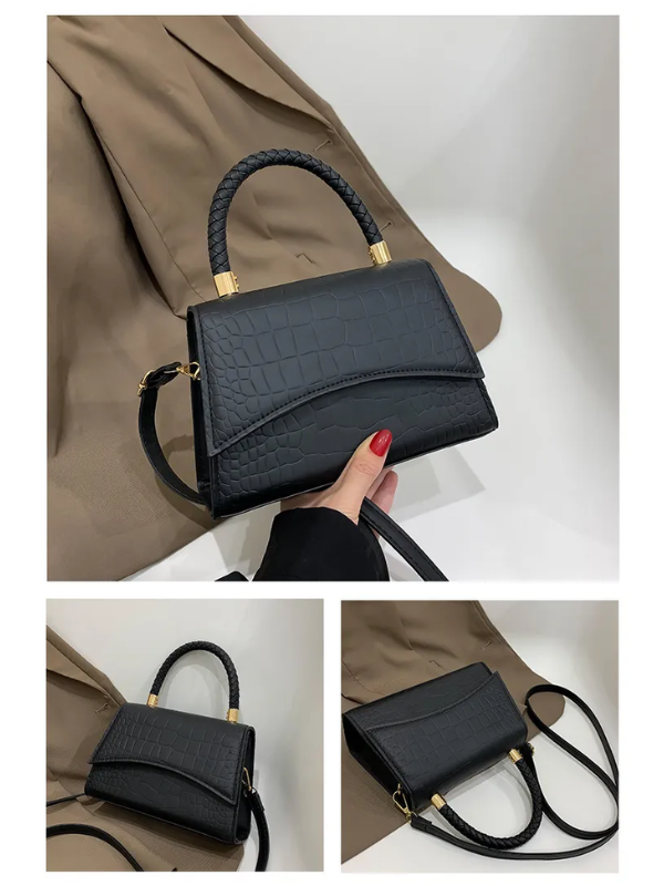 Borsa donna nera elegante, borsa a mano o a tracolla. Accessorio moda essenziale in similpelle.