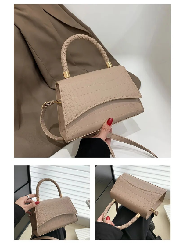 Borsa similpelle color cachi, con manico superiore. Borsa a tracolla donna versatile e funzionale.