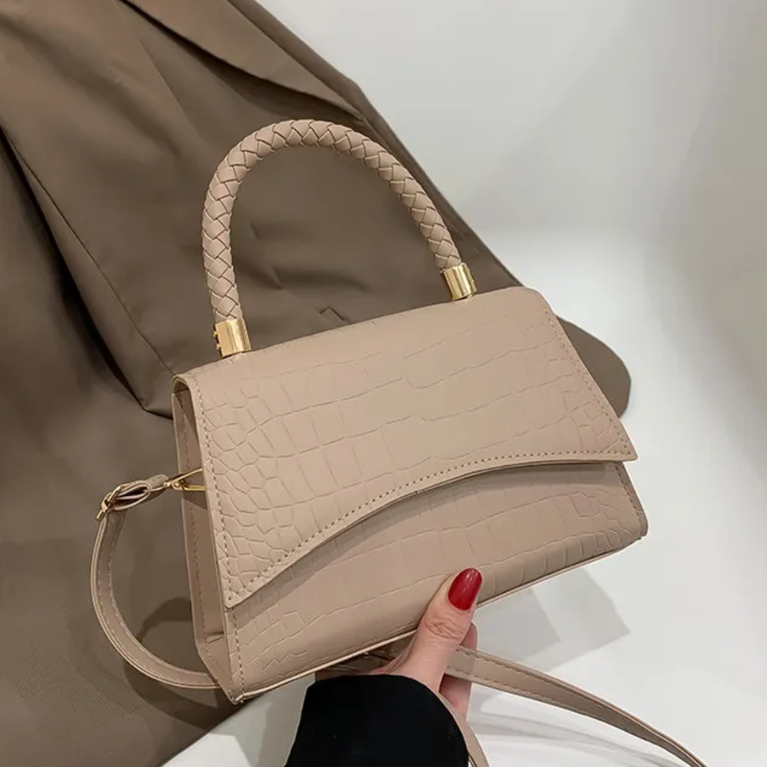 Borsa a tracolla donna in similpelle color cachi, con manico superiore. Ideale per look eleganti e quotidiani.