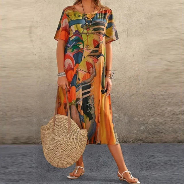 Tunica larga da donna, abito fluido e casual per l'estate, offre comfort e vestibilità ampia per ogni occasione.